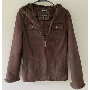 Platinum Utex Brown Suede Faux Fur Lined Hooded Winter Coat Women's Smalll